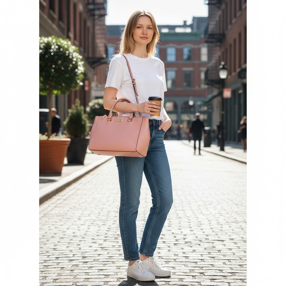 Michael Kors Savannah Satchel Pink Saffiano Leather Handbag Gold Hardware